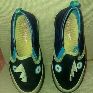 Boys Cat & Jack Dino slip ons-navy and neon green sz 10!